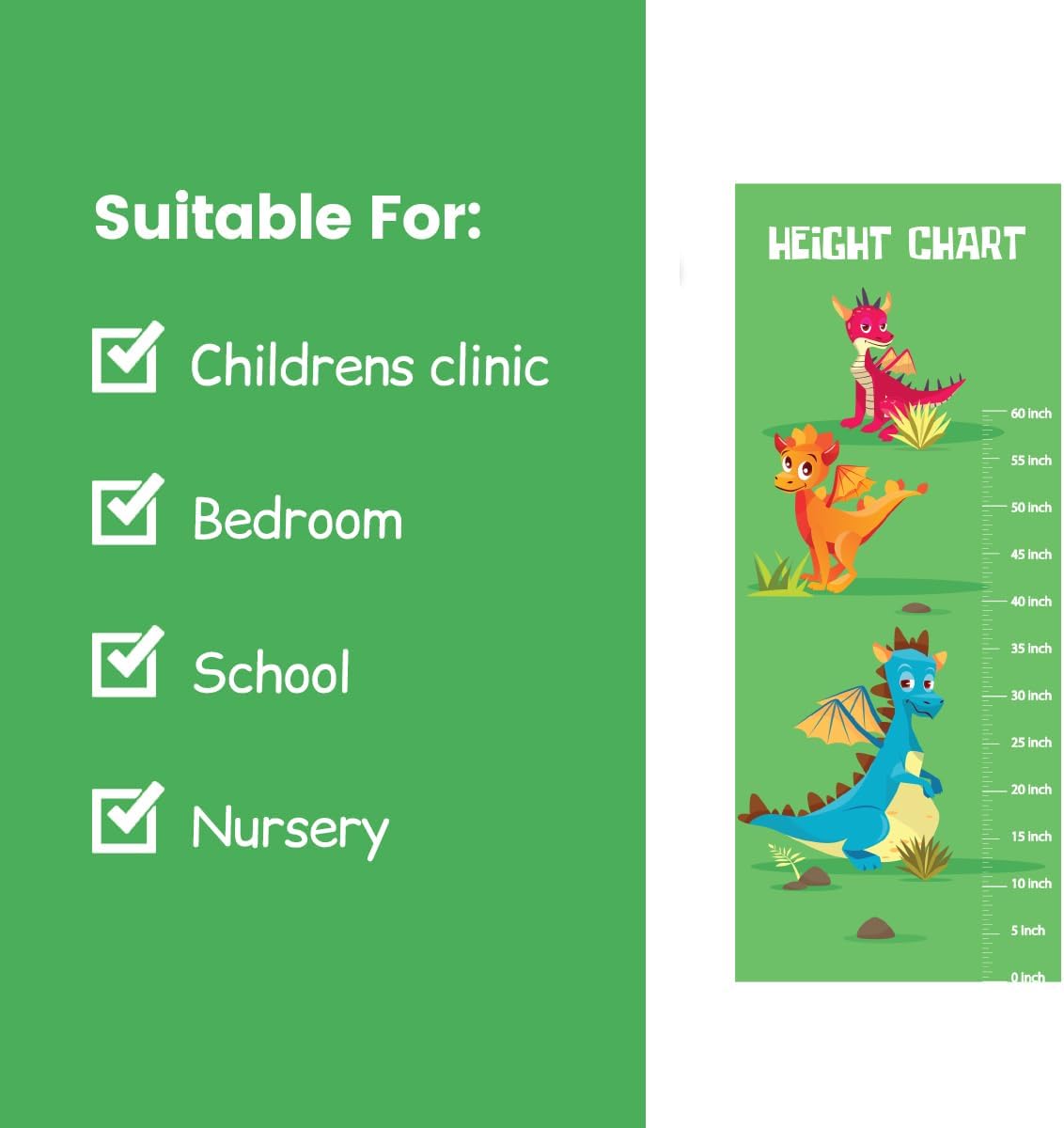 Height Measurement for Wall, Height Growth Chart for Kids Boys Girls - Dragon Dinosaur Wall Sticker