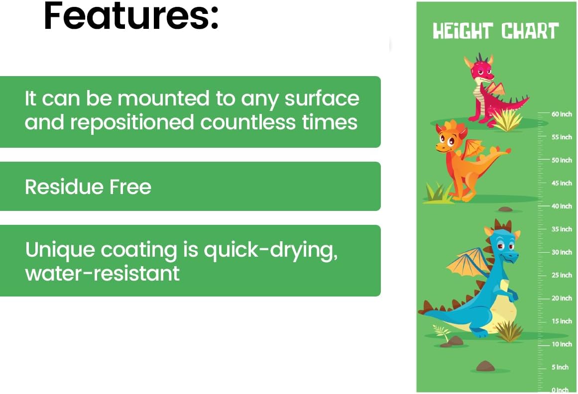 Height Measurement for Wall, Height Growth Chart for Kids Boys Girls - Dragon Dinosaur Wall Sticker