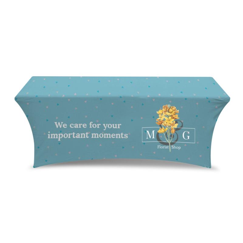 Custom Printed 8 Foot Stretch Fabric Table Cloth Back View