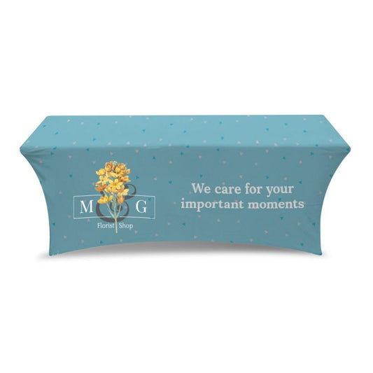 Custom Printed Stretch Fabric 8 Foot Table Cloth Front View