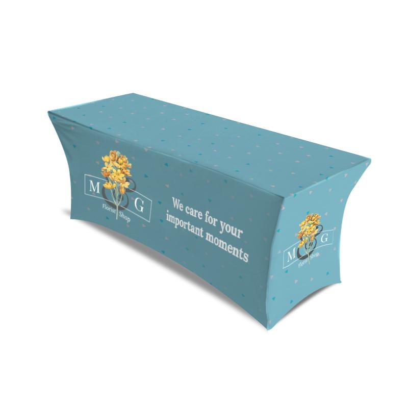 Custom Printed Stretch Fabric 8 Foot Table Cloth Side View