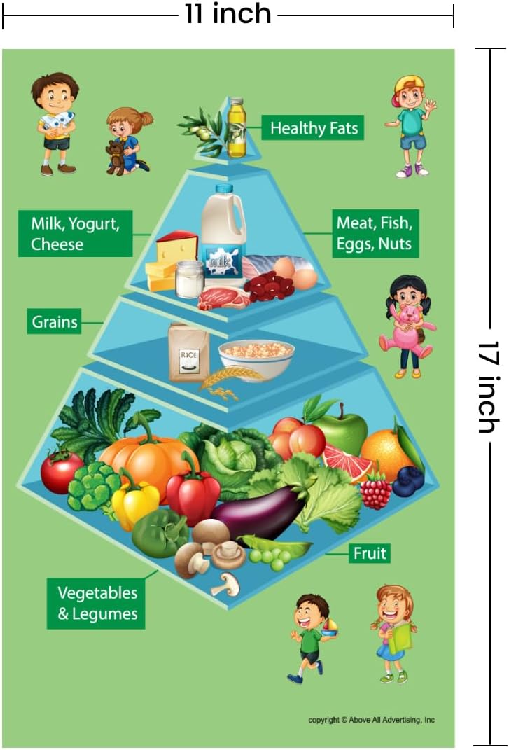 Healthy Food Pyramid Chart for Kids Learning, Food Poster