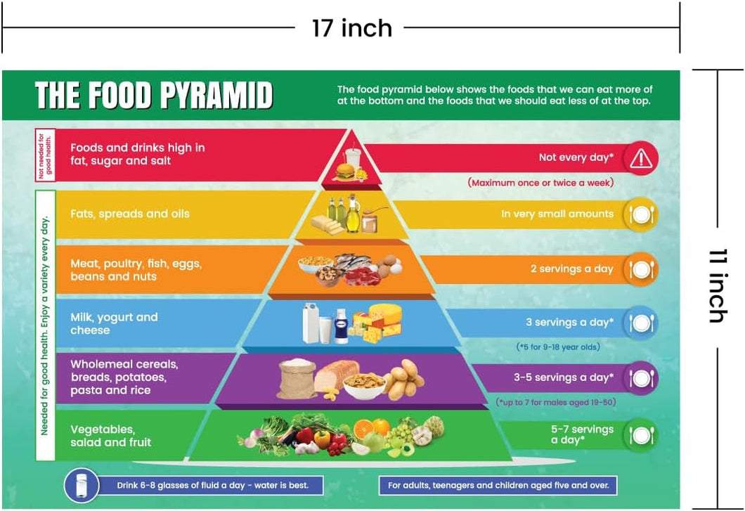 Healthy Food Pyramid Chart for Kids Learning, Food Pyramid Poster for School Classroom